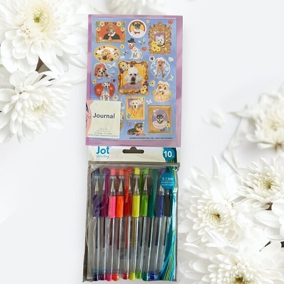 JOT 5x7 Journal w "Dogs in Frame" Sticker Pack / JOT 10-Pc Gel Pens SET - Picture 9 of 9
